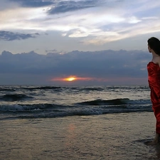 Women, dress, Beaches, red hot