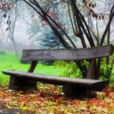 hazy, Park, Bench, Autumn