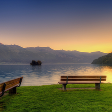 bench, View, lake