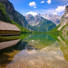 Home, cote, Germany, Alps Mountains, Bavaria, wooden, Obersee Lake, Berchtesgaden National Park