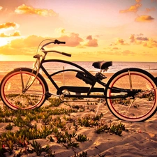 sea, clouds, Bike, Beaches