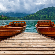 Platform, boats, Lake Bled, Harbour, Slovenia