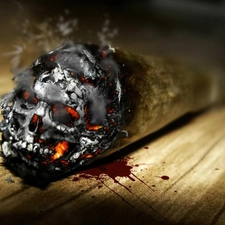 burnt, skull, blood, Cigarette