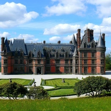 trees, Castle, blue, Sky, viewes, Garden