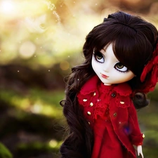 doll, Flower, blur, With Red