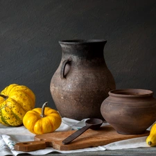 composition, Jugs, board, pumpkin