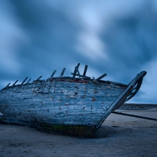 clouds, Old, Boat, Beaches