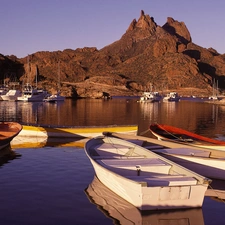 Boats, mountains, Mexico, Gulf, Harbor