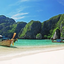 boats, Mountains, sea