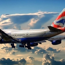 Boeing 747, clouds