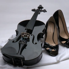 violin, stiletto boots