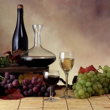 Bottle, glasses, Wine, grape, composition