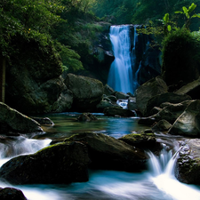 boulders, waterfall, River