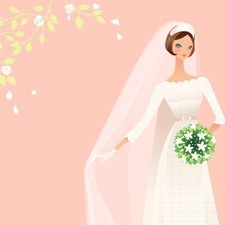 White, lady, bouquet, veil, Dress, young