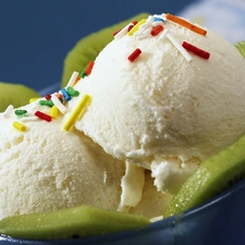 ice cream, decoration, bowl, kiwi