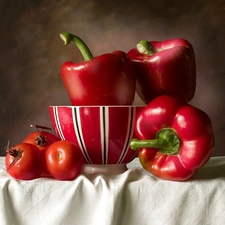 bowl, pepper, tomatoes