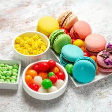 Macaroons, Candies, color, Bowls, pills, cookies