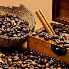 box, cinnamon, coffee, wood, grains