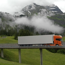 bridge, Mountains, Fog