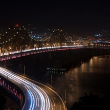 bridge, Night, light