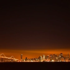 bridge, lighting, Town, night, San Francisco