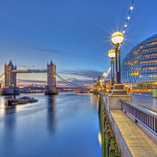 bridge, London, town, light, panorama
