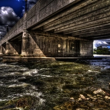 bridge, clouds, River