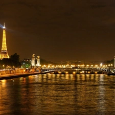 Eiffla Tower, Seine, bridge, Paris