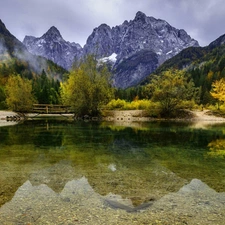 bridges, Mountains, lake