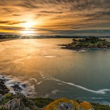 Coast, Great Sunsets, Brittany, France, Islet, sea