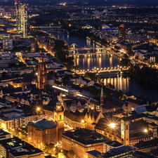 buildings, Frankfurt am Main, Night, River Men, Germany, Bridges, light