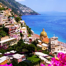 buildings, Sky, Amalfi, sea, Italy