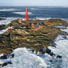 maritime, Island, Ocean, Lighthouse, Rocky, buildings, Waves