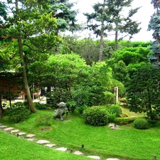 Garden, viewes, Bush, trees