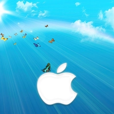 butterflies, Apple, clouds