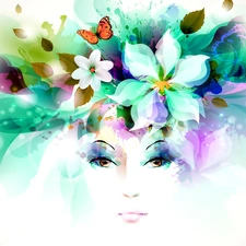 face, Flowers, butterfly, Womens