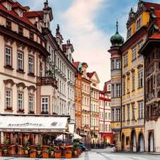 Prague, Czech Republic, alley, cafe, apartment house