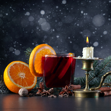 candle, orange, Mulled Wine, cup, composition