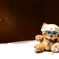 teddy bear, Hat, candlestick, Glasses