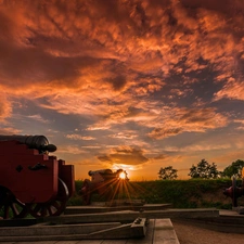 west, clouds, Cannon, sun