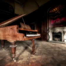 saloon, Neglected, Old car, Piano, burner chimney, damaged