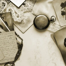 list, composition, Cards, Watch, photos, sepia