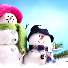 snowmen, snow, Scarves, Two cars, winter, caps, For Children