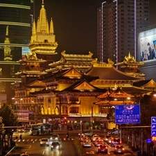 Szanghai, Street, cars, Houses