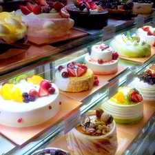 cakes, glass-case