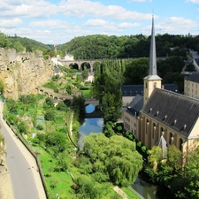 the walls, Town, River, Church, Luxembourg, Castle, Moselle