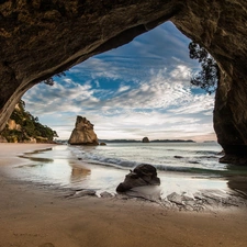 cave, sea, rocks