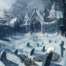 cemetery, winter, snow