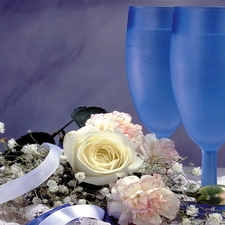 Champagne, Flowers, glasses