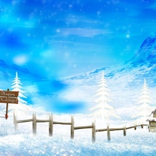 Christmas, Cottage, Snowman, snow, christmas
